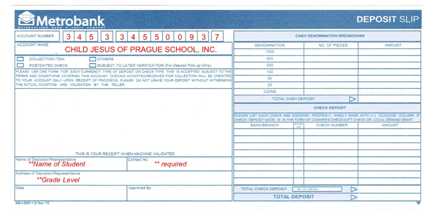 Metrobank Deposit Slip Form 7030